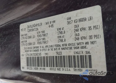 2005 Dodge Ram 1500 Slt/Laramie from USA, damaged, VIN 1D7HU18N15S302105